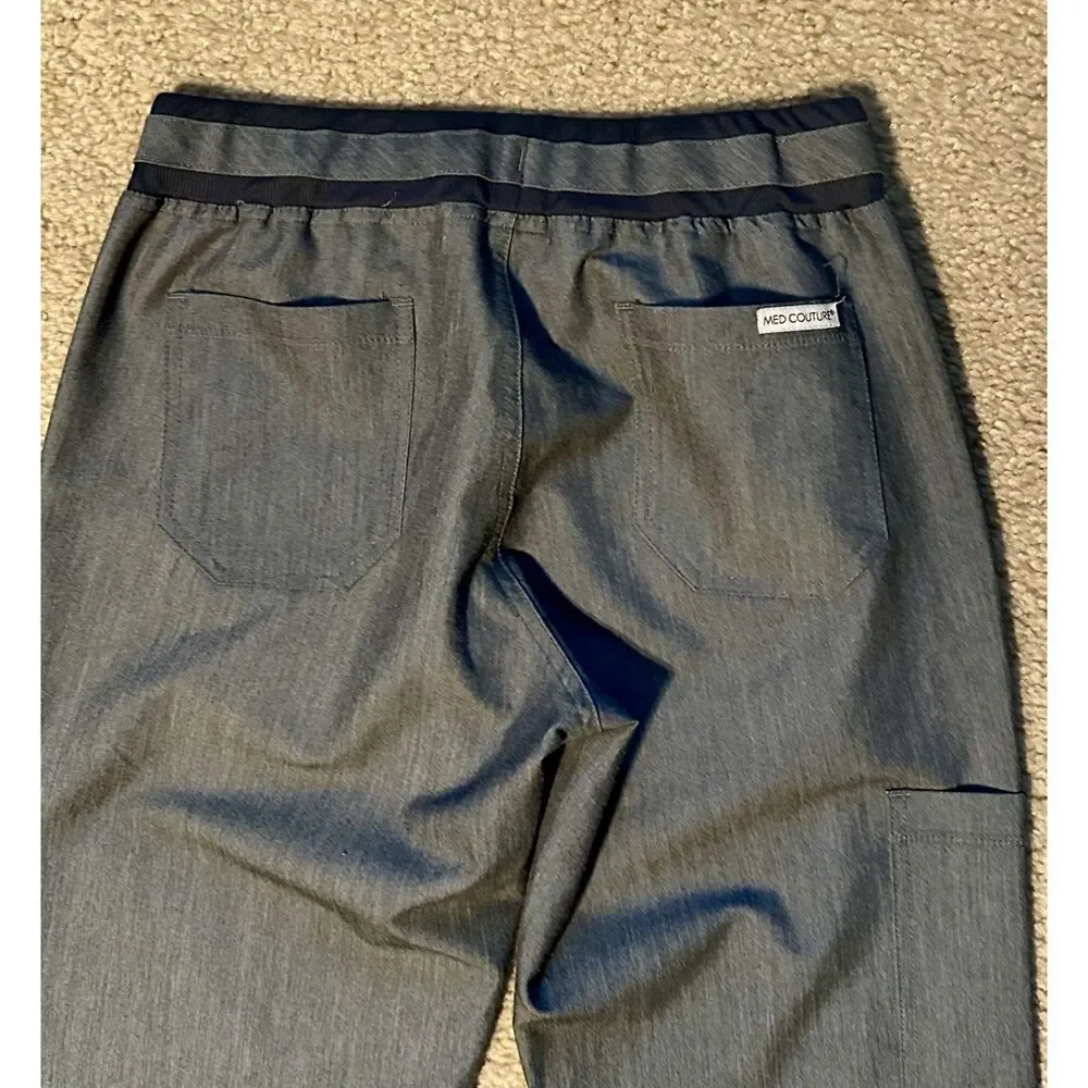 Med Couture Scrub Pants Dark Grey / Slate Size Small with Pockets Elastic Waist - Picture 8 of 9